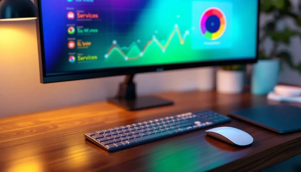 Graphique coloré affichant des données analytiques sur un écran d'ordinateur.
