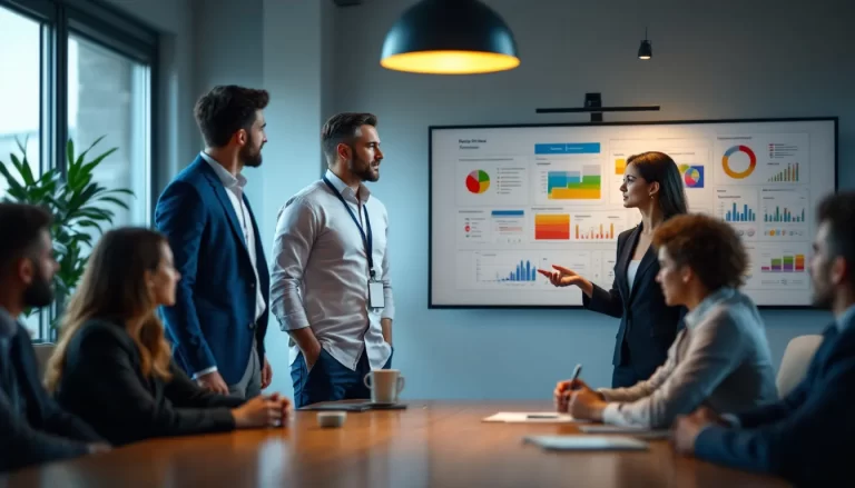 Équipe de professionnels collaborant autour d'un tableau de gestion de projet, illustrant l'organisation et le partage d'idées.