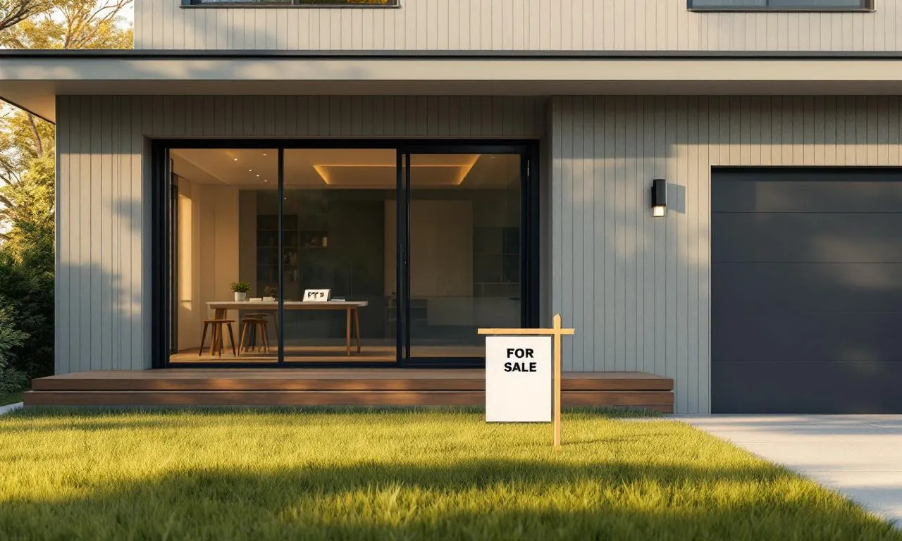 Maison contemporaine avec mention de l’offre de prêt à taux zéro.
