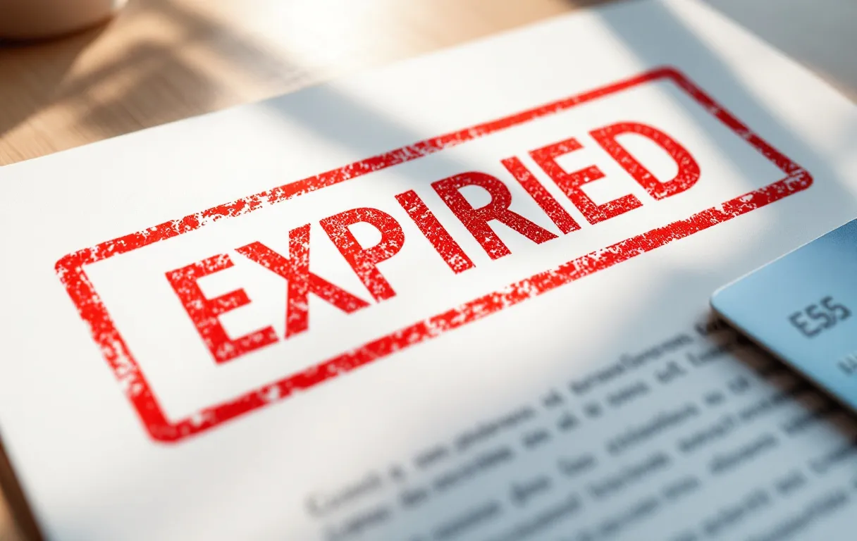 Document officiel français avec date d’expiration en rouge posé sur un bureau près d’une carte bancaire, éclairé par la lumière du jour.